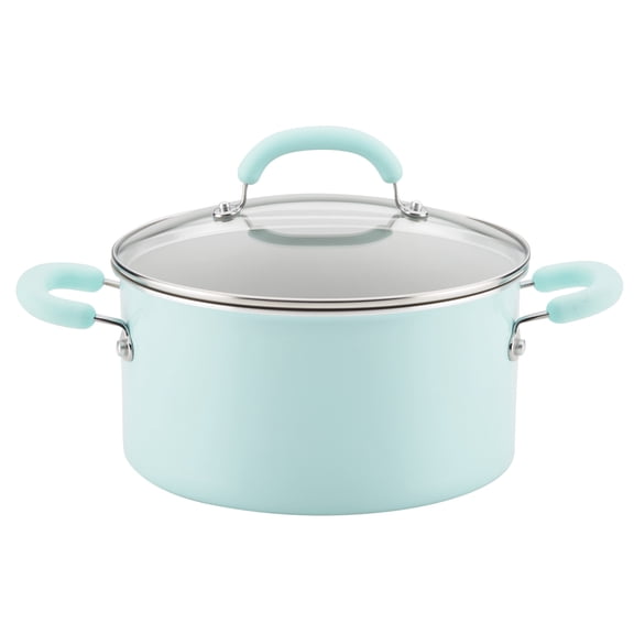 Rachael Ray Create Delicious 6 Quart Aluminum Nonstick Stockpot, Light Blue Shimmer