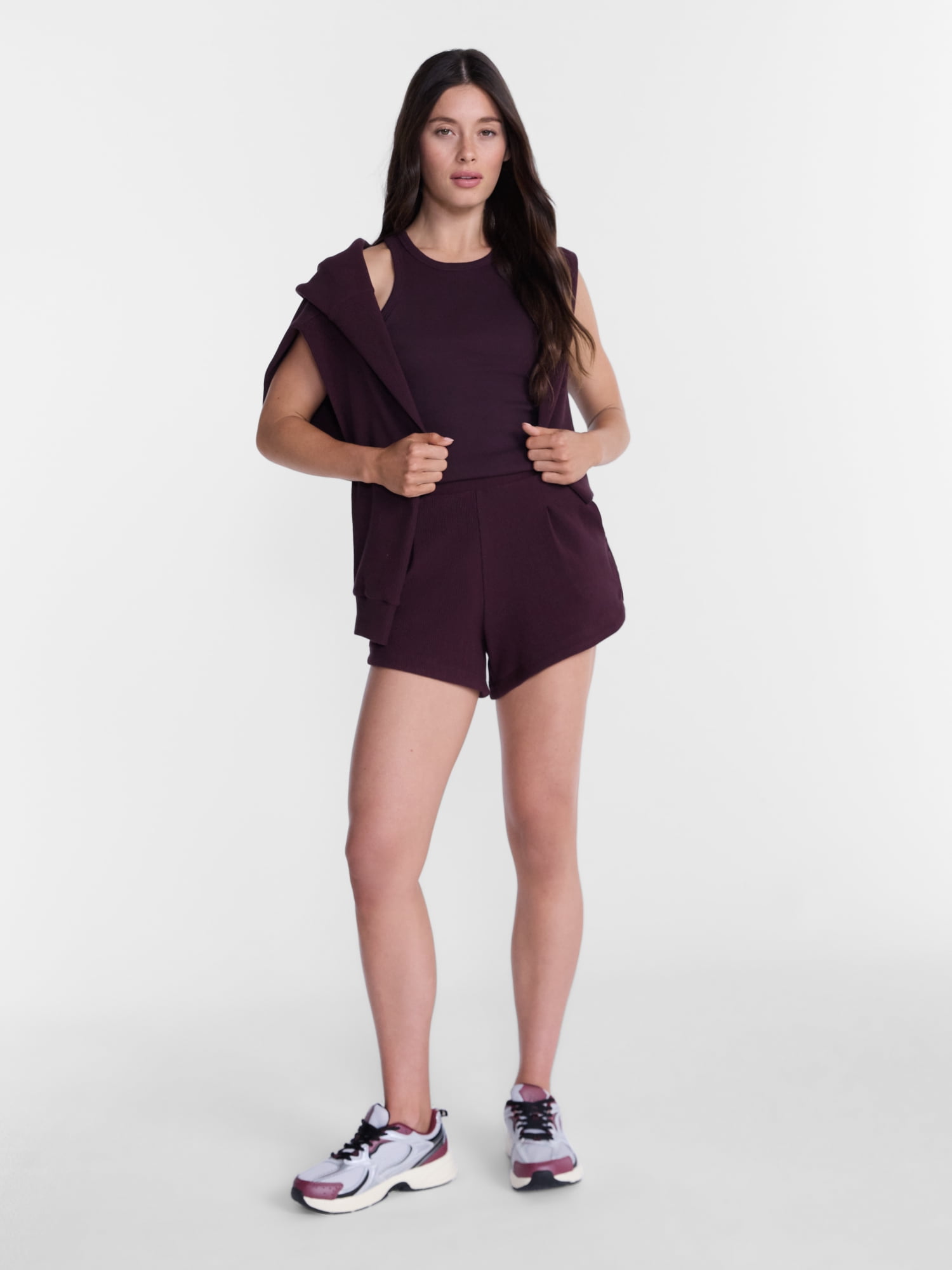 Avia Women's and Women's Plus Ribbed Ottoman Lounge Shorts, 4.25'' Inseam, Sizes XS-4X