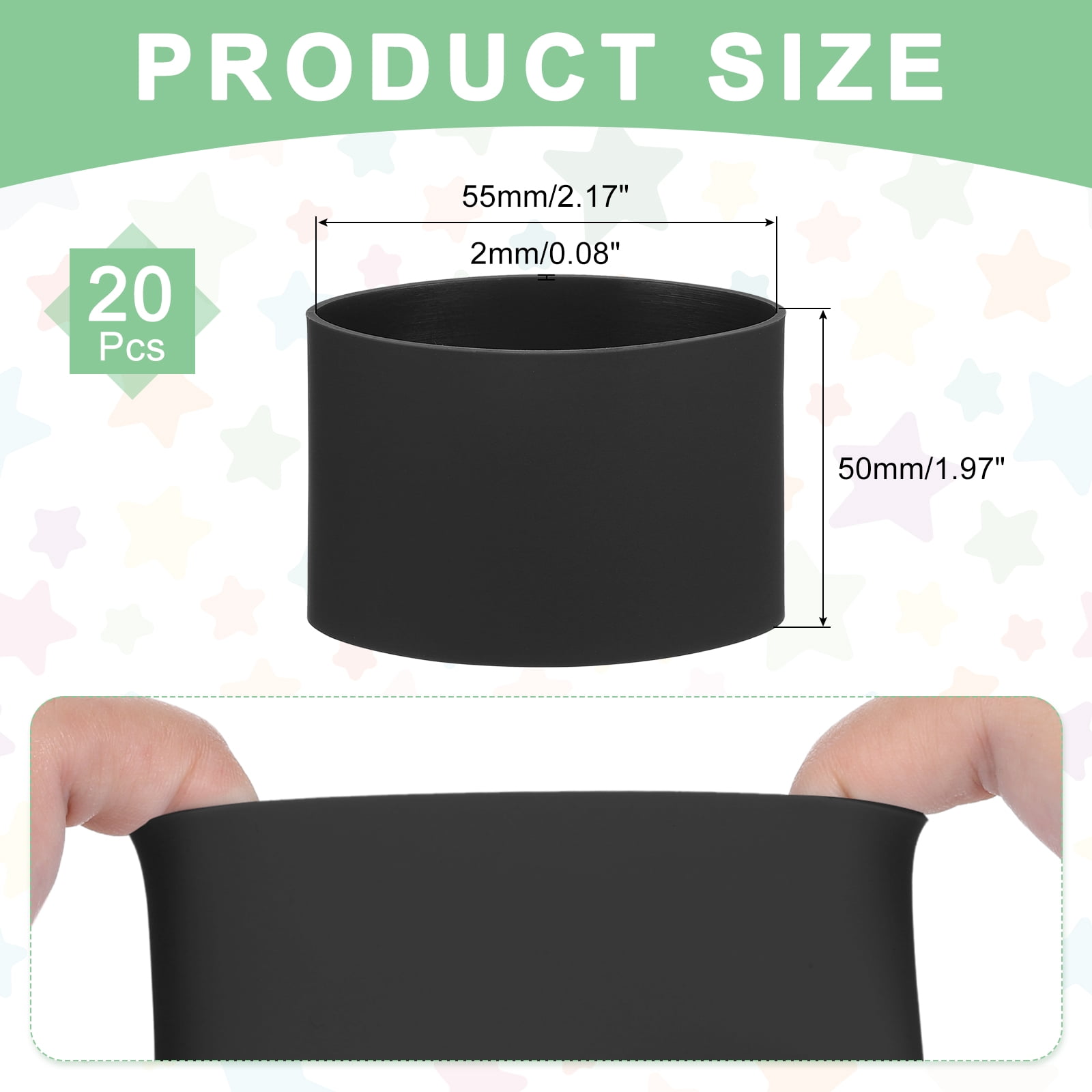 20Pcs Silicone Rubber Bands Non-slip 3.39 Inch for Art, Black