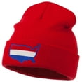 thumbnail image 2 of U.S. Map Embroidered Long Knit Beanie - Red OSFM, 2 of 5