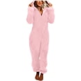 thumbnail image 1 of Combinaison à Capuche Manches Longues d'Hiver Confortable pour Femmes Pyjama Tenue de Détente Douce Fermeture Éclair devant, 1 of 8