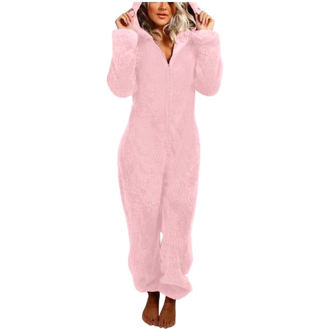 Combinaison à Capuche Manches Longues d'Hiver Confortable pour Femmes Pyjama Tenue de Détente Douce Fermeture Éclair devant