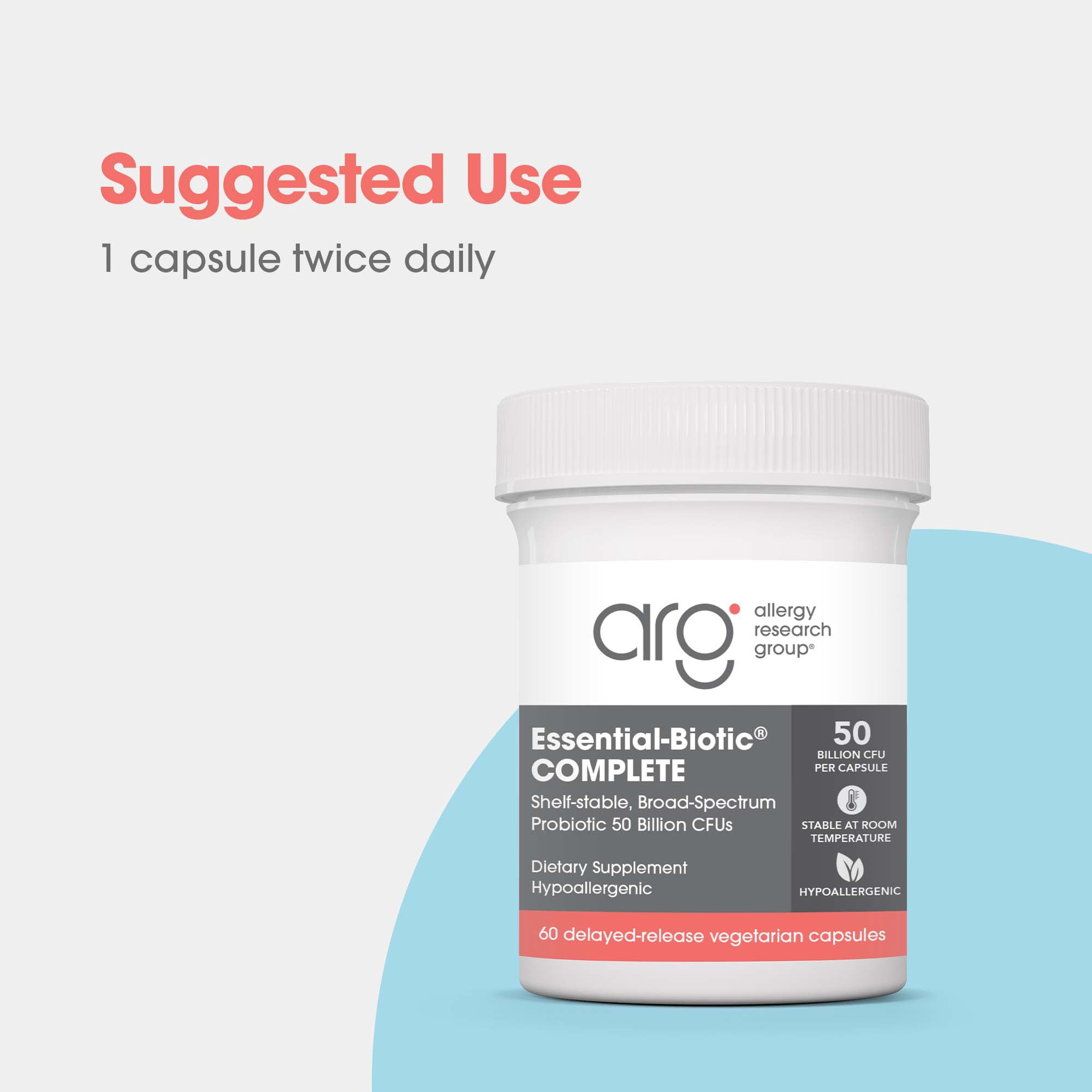 ARG Essential Biotic Complete - 50 Billion CFU Probiotic - Gut & Digestive Support - Delayed Release Capsules - Hypoallergenic - 60 Servings - 60 Capsules