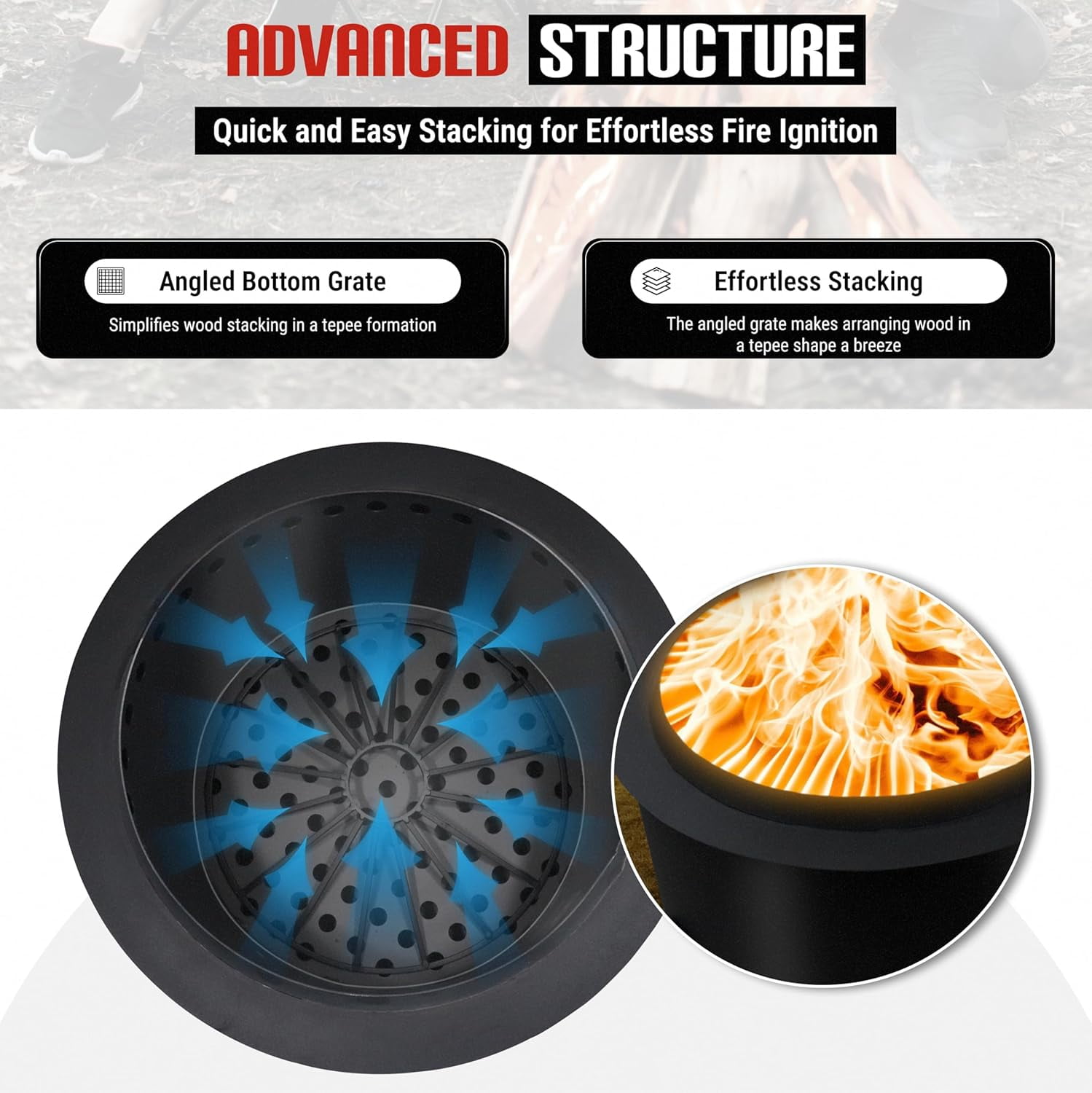 21.6 Inch Smokeless Firepit with Round Table Top - Efficient and Safe Bonfire Fire Pit - Perfect Smokeless Fire Pits for Outside Gatherings with Family & Friends