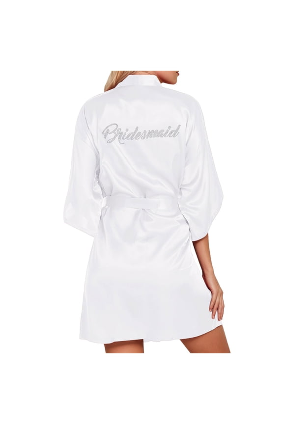 Robes For Women Elegant Satin Kimono Robe for Wedding Party Bridesmaids with Rhinestone Letter Decorations and V-Neck Design