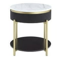 thumbnail image 3 of Ville 23 Inch Round Side End Table White Faux Marble Top Brown Reeded Edge, 3 of 5