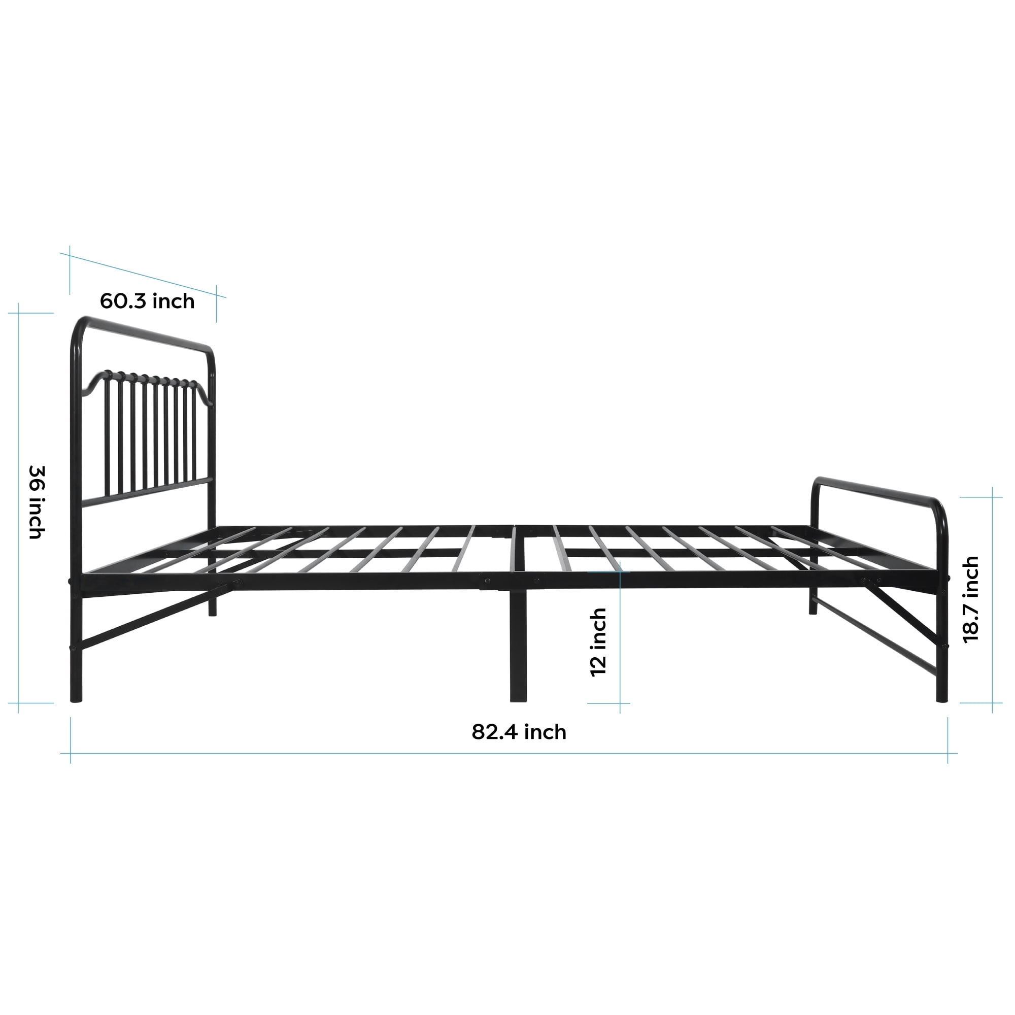 Best Price Mattress 12 Inch All-in-One Easy Setup Metal Platform Bed w/Steel slats and Headboard