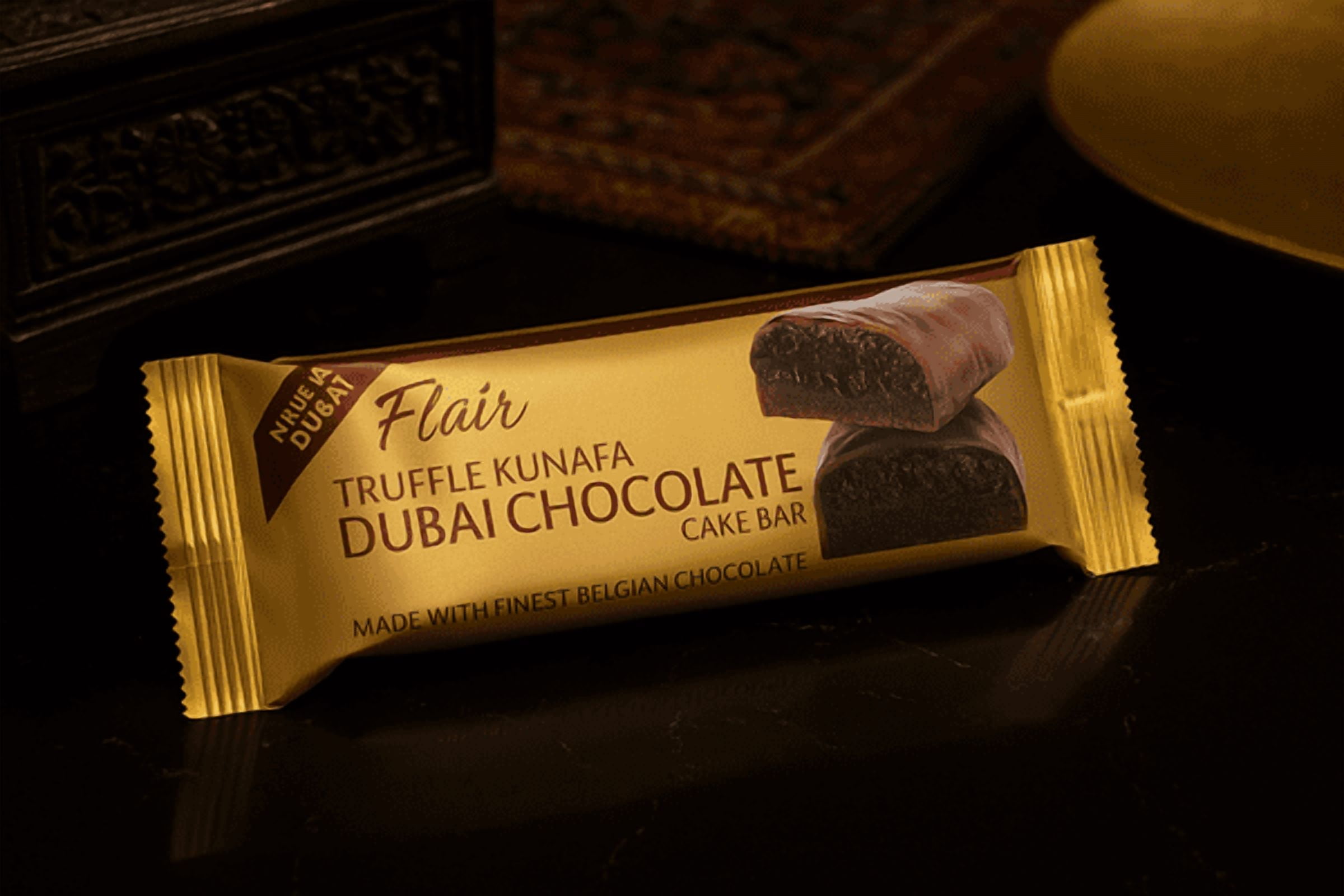 Flair Truffle Kunafa Dubai ChocolateFlair Dubai Truffle Kunafa Chocolate Cake Bar - 3pcs Box 165gm (5.8oz)