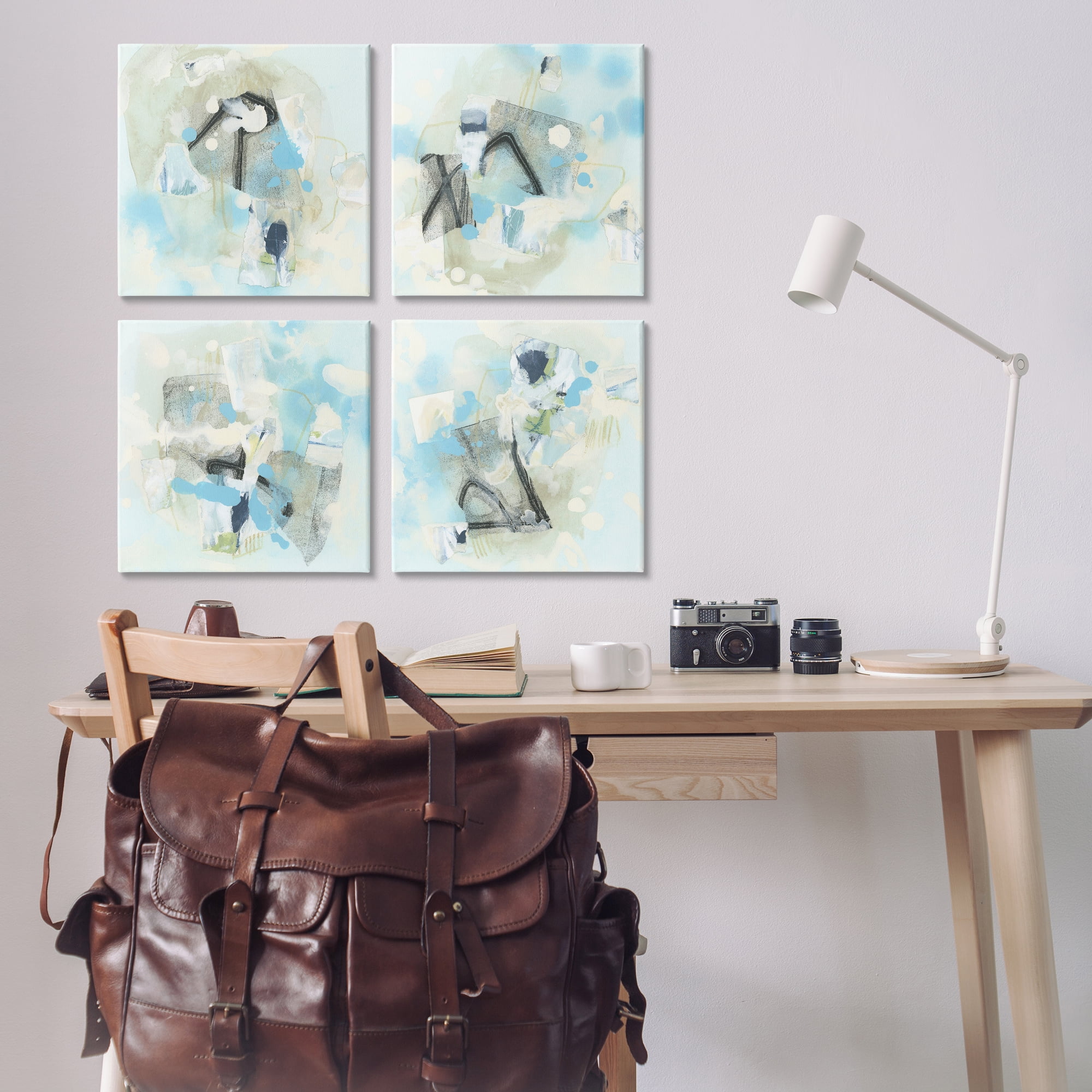 Stupell Industries Abstract with Blue Splatter Abstract Painting Wrapped Canvas Art Print Wall Art, 17 x 17, Set of 4