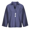 thumbnail image 4 of 2026 ! under $5 asdoklhq Plus Size Long Blouses, Women Solid Casual Long Sleeve Pocket V-Neck Button Shirt Tops, 4 of 8