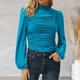 thumbnail image 2 of Ketyyh-chn99 Sweatshirts for Women Button-Down Ruffle Shirt Blouse Light Blue,S, 2 of 5