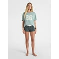 thumbnail image 2 of No Boundaries Sleepwear Cotton Tee and Boxer Shorts Set, 2-Piece, Women’s, 2 of 5