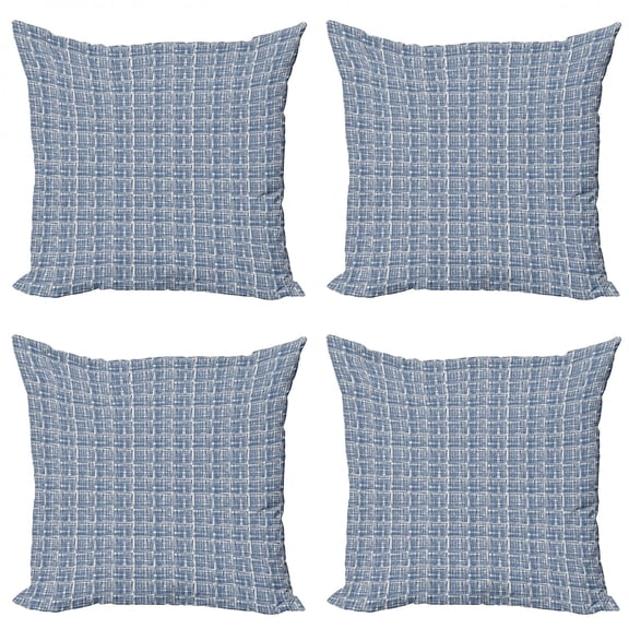 Ambesonne Ethnic Throw Pillow Cover 4 Pack, Striped Hippie Tile, 16", Navy Blue and Cream