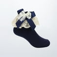 thumbnail image 6 of Zanarzt Toddler Girl Dress Socks with Ruffles Childrens Bow Mid Tube Socks Lolita Lace Lace Baby Socks Jacquard Cotton Socks Navy,6-8 Years, 6 of 6