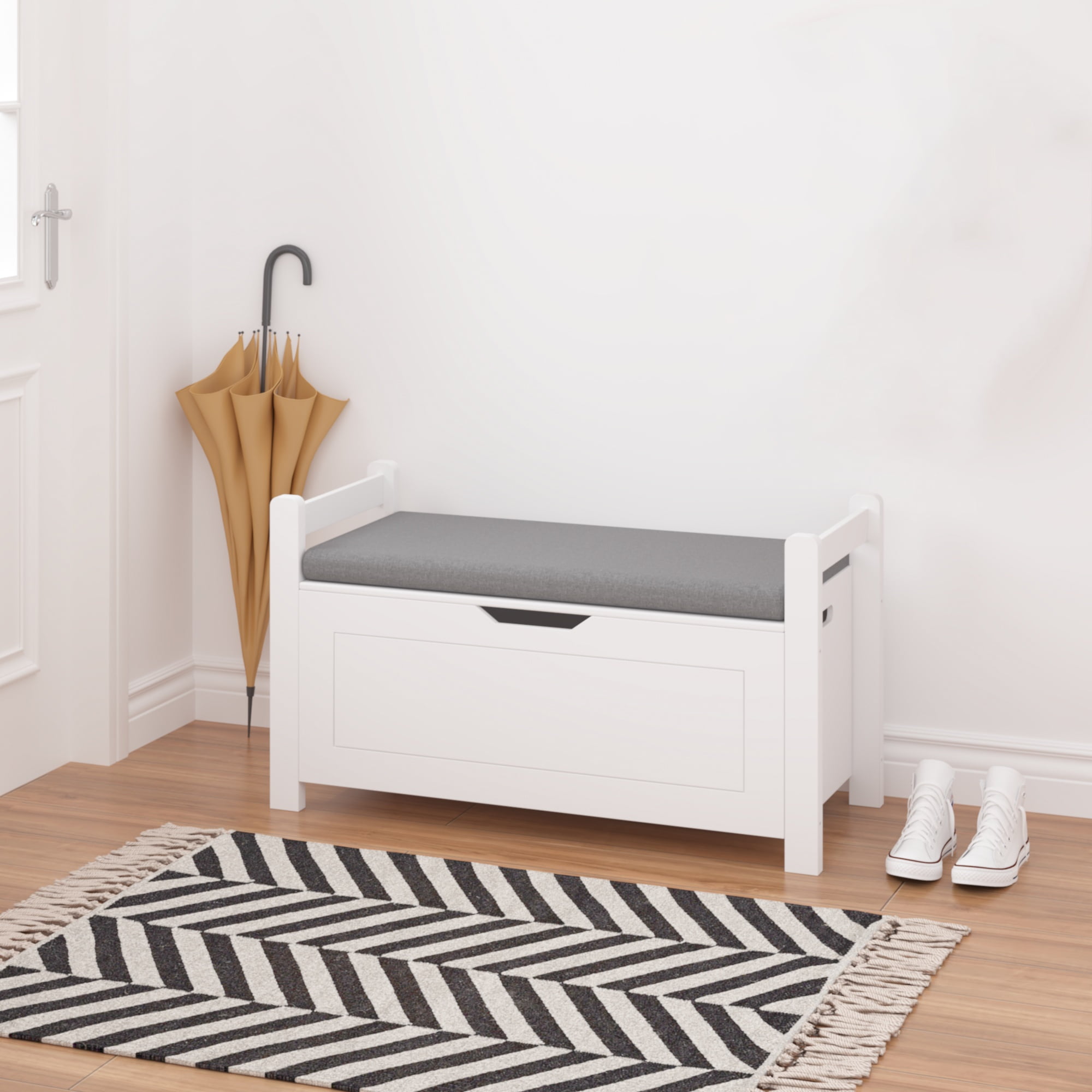 Toy Box Chest for Girls Boys, Wooden Toy Storage Organizer Trunk With Cushion Seat Bench, Flip-top Lid & Safety Hinge, Toy Chest for Nursery Playroom