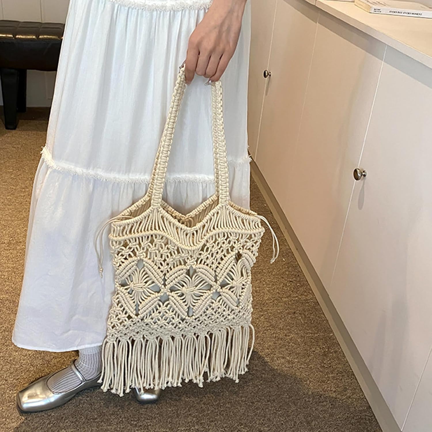 Beach Bag for Women Crochet Bag Large Woven Tote Bag Brown Beach Bags Straw Handbags for Womens