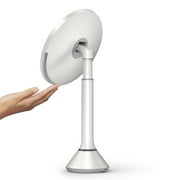 simplehuman 8 Round Sensor Makeup Mirror with Touch-Control Dual Light Settings, 5x Magnification, Rechargeable and Cordless, White Stainless Steel