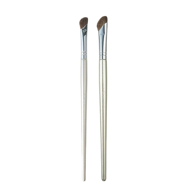 Brocha de maquillaje de ojos de pelo de poni natural, cerdas sintéticas suaves, brocha pequeña para contorno de nariz, brocha angular para sombras de ojos, brochas para ojos (2 juegos)
