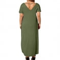 thumbnail image 4 of aohooy Women Summer T Shirt Dress Plus Size Casual Short Sleeve V Neck Maxi Dresses Loose Side Slit Long Dress with Pocket 2026 Green,XXXL, 4 of 6