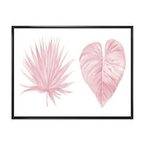 Designart 'Tropical Pink Watercolour Leaves On White II' Shabby Chic Framed Canvas Wall Art Print