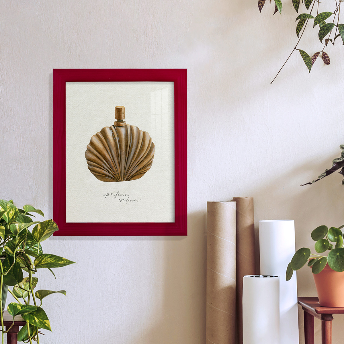 Gilded Toiletries II - Framed Print w/glass - Cherry Red