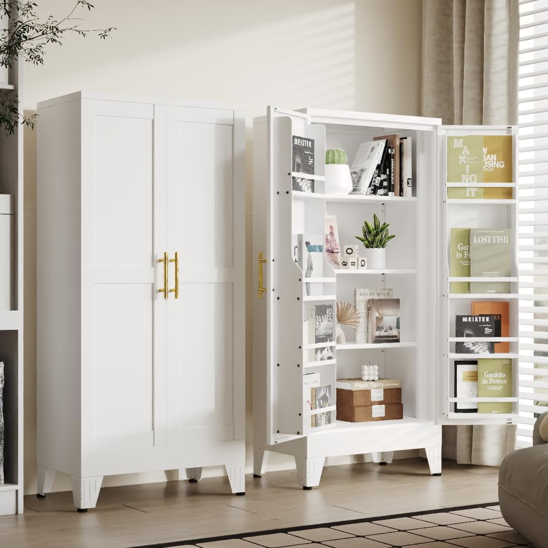 EROSOEI Sturdy Metal Kitchen Food Pantry Storage Cabinet with 2 Doors and 3 Adjustable Shelves