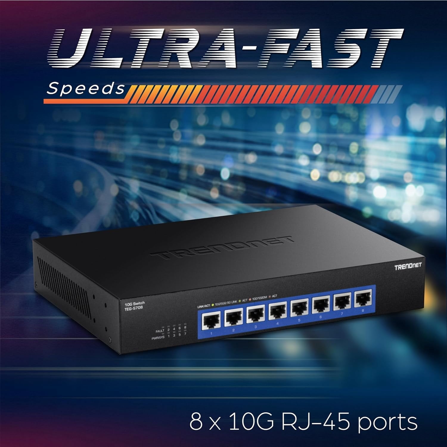 TRENDnet TEG-S708 8-Port 10G Multi Gigabit Network Switch with 160 Gbps Switching Capacity, Black