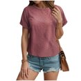 thumbnail image 2 of vigerkar Womens Tops Eyelet Embroidery Summer Spring Curved Hem 2025 Casual Short Sleeve Trendy T Shirts Beach Vacation Clothes Watermelon Red, XXL, 2 of 8