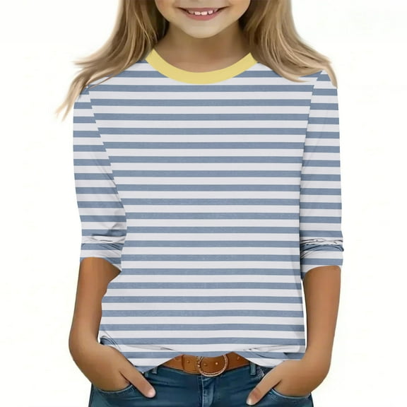 Kids Clothes Girls Girls Shirts Crewneck Shirt for Girls Girls 3/4 Sleeve T Shirt Red Striped Shirt Kids Blouse for Girls 7-8