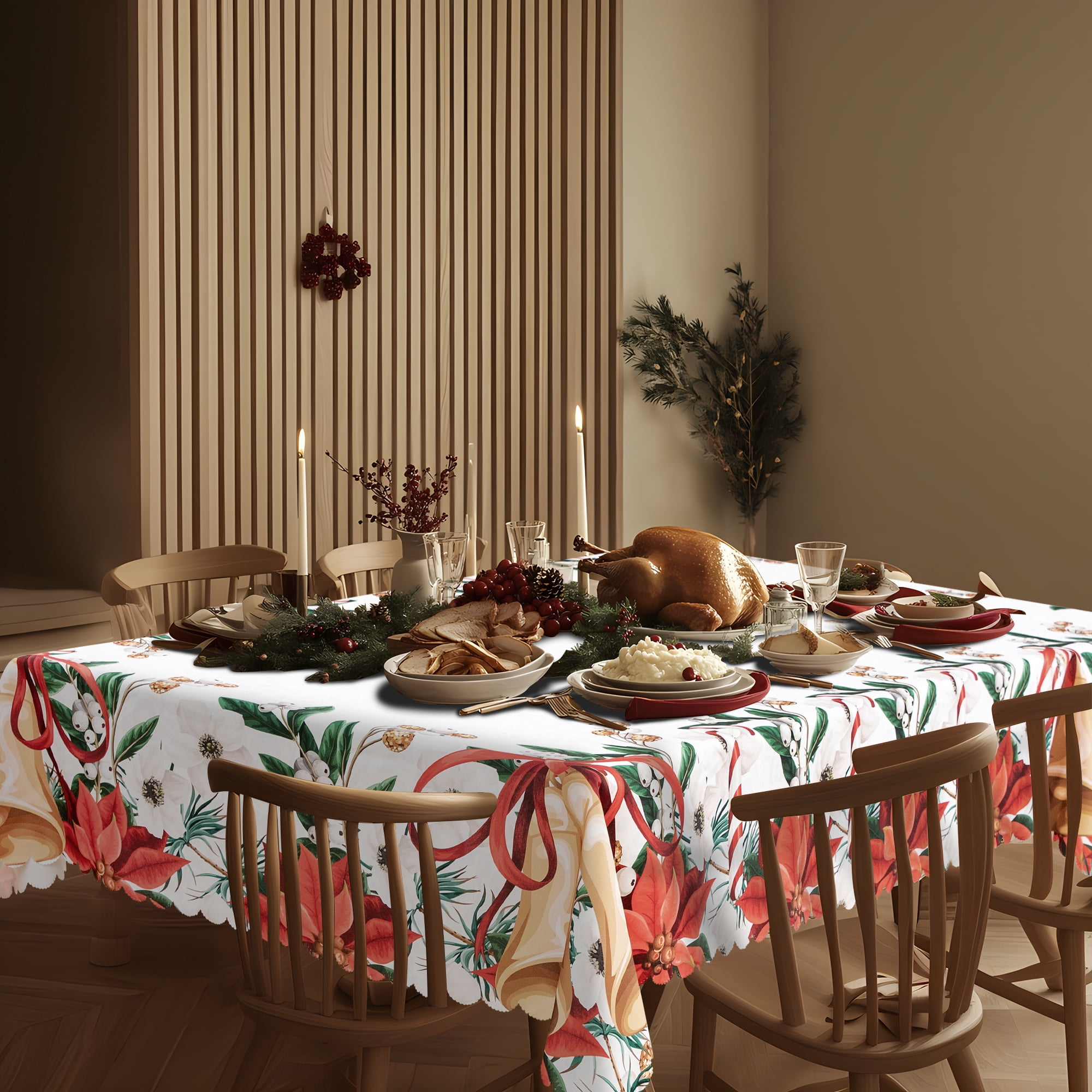 RAY STAR Christmas Table Cloth for Rectangle Table 52x70 Polyester Machine Washable Table Cloths, Thick Can not See Through Heavy Duty Tablecloth