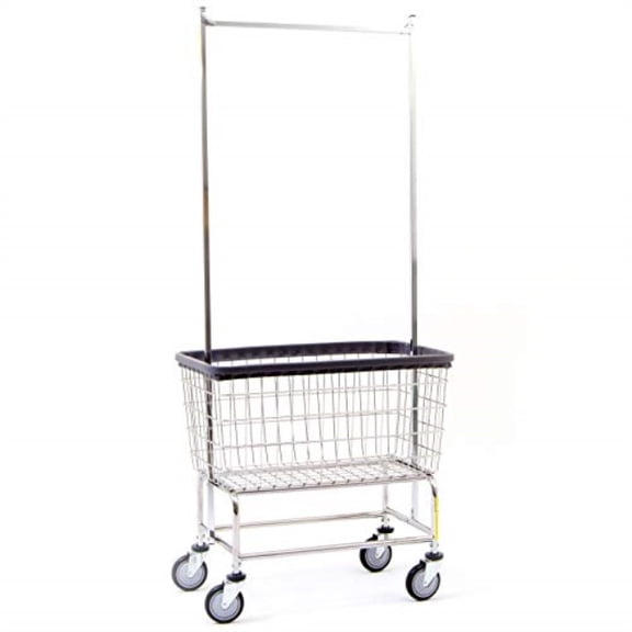 R&B Wire 200F56 Large Wire Laundry Cart with Double Pole Rack, 4.5 Bushel, Chrome