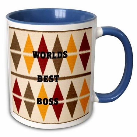 3dRose Worlds Best Boss On Olive Red n Mustard - Two Tone Blue Mug,