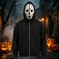 thumbnail image 2 of Scary Ghost Face Full Zip Masked Hoodie, Black Long Sleeve Hooded Sweatshirt Outfit for Men Women Halloween, 2 of 5
