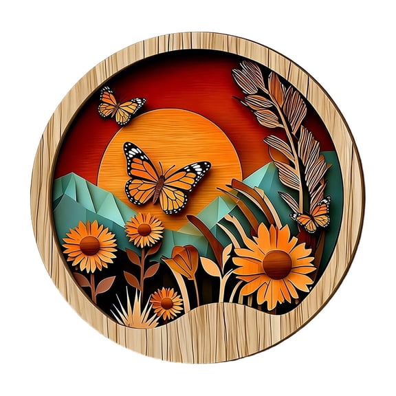 Wall Art Bohemian Wooden Round Circle Wall Decor Hanging Farmhouse Wood Sign for Bedroom Living Room Bathroom Bedroom Bathroom Patio Apartment Gift