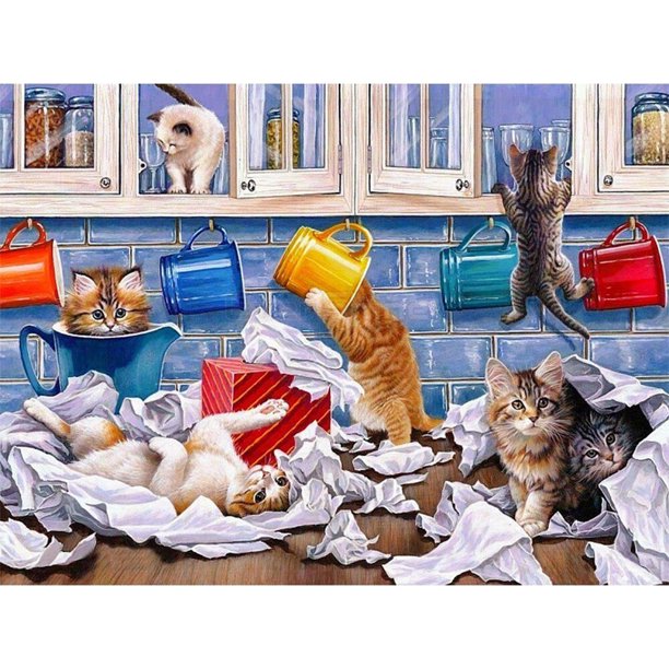 Kit de pintura por números, lienzo de gato travieso DIY, cuadro de arte al óleo, decoración de pared para el hogar Hugtrwg Para estrenar