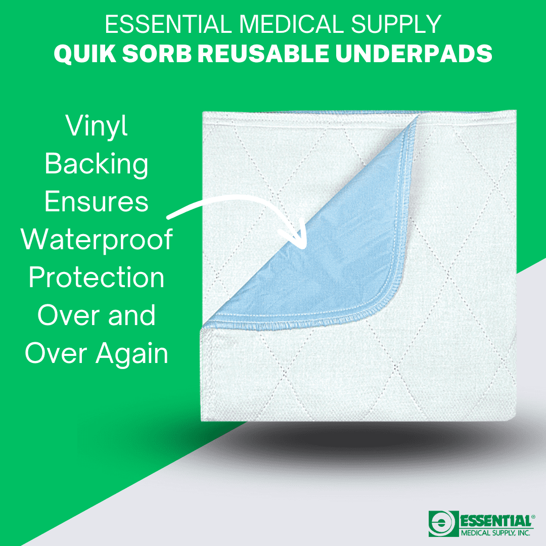 Essential Medical Supply Quik-Sorb 34" x 35" Quilted Birdseye Cotton Reusable Underpad - Waterproof Incontinence Bed Pads for Adults, Washable and Reusable Bed Pads with Birdseye Cotton Topsheet