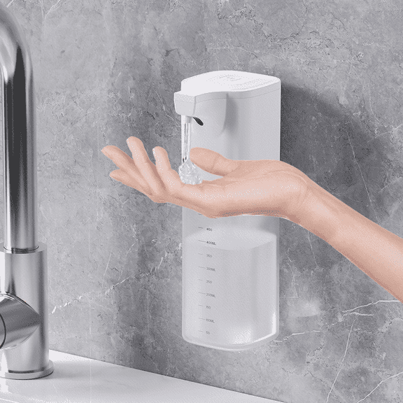 Automatic Soap Dispenser,Foaming Soap Dispenser 17 oz/500ml,4 Adjustable Soap Levels,Rechargeable,Wall Mount,Touchless for Bathroom Kitchen (White)