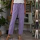 thumbnail image 5 of Pantalones casuales sueltos de lino y algodón con bolsillos grandes de color sólido para mujer de estación independiente de primavera y otoño, 5 of 6