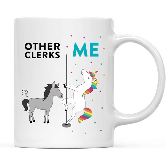 CTDream Funny Quirky 11oz. Ceramic Coffee Tea Mug Thank You Gift, Other Clerks Me, Horse Unicorn, 1-Pack