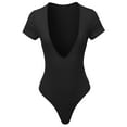 thumbnail image 1 of A2Y Women's Lightweight Deep V-Neck Ribbed Short Sleeve Bodysuit Black S, 1 of 6