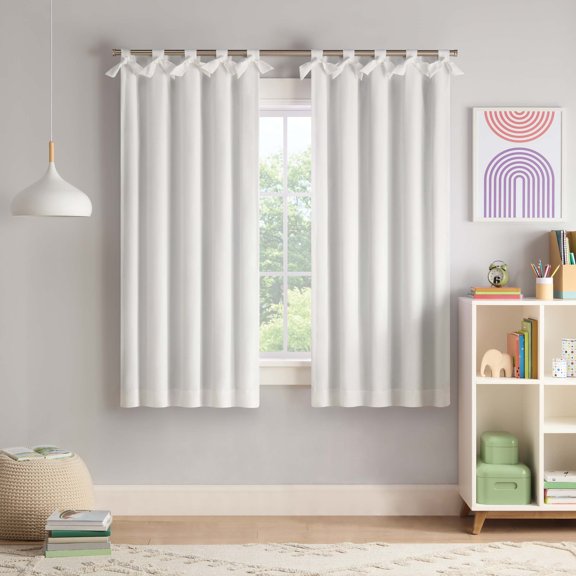 Eclipse Kids Bow Tab Top 100% Blackout 63" long x 40" wide Curtain panel in White