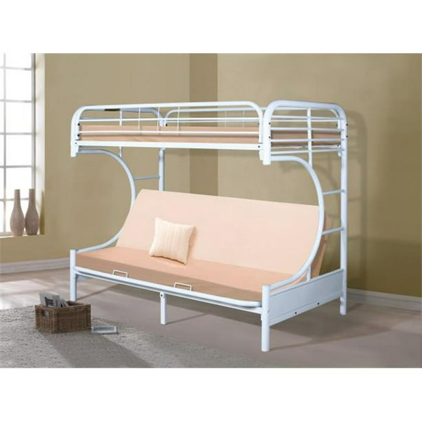 C Shape Futon Bunk Bed 44 Gloss White, White Metal Bunk Bed With Futon