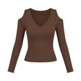 thumbnail image 5 of HGIEYS Womens V Neck Cold Shoulder Tops Short/Long Sleeve Summer T Shirts, 5 of 5