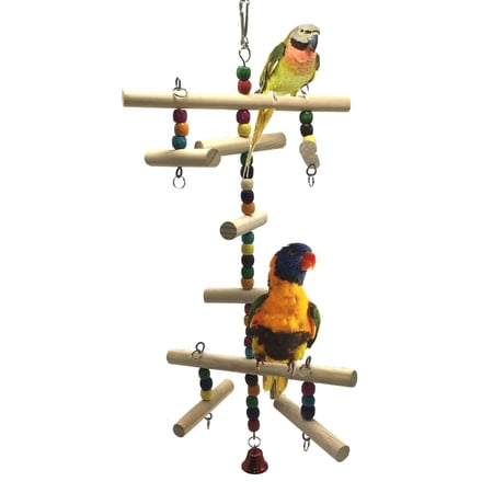 Wooden Bird Swing for Cockatiels Parrot Perch Hanging Toys Parakeets Birdcage Stands Cage Playground Play Gyms Accessories Colorful Bead Bell Climbing Toy for Lovebirds Conures Budgies.