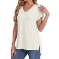 thumbnail image 2 of Delayuji Womens Summer Daily Casual V Neck Shirts Short Sleeve Tops Blouses Loose Fit Shirt White Xxxl Polyester,Spandex Short Sleeve Shirts for Women, 2 of 5