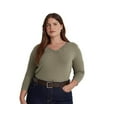 thumbnail image 2 of LAUREN RALPH LAUREN Womens Green Lace 3/4 Sleeve V Neck Top Plus 3X, 2 of 3