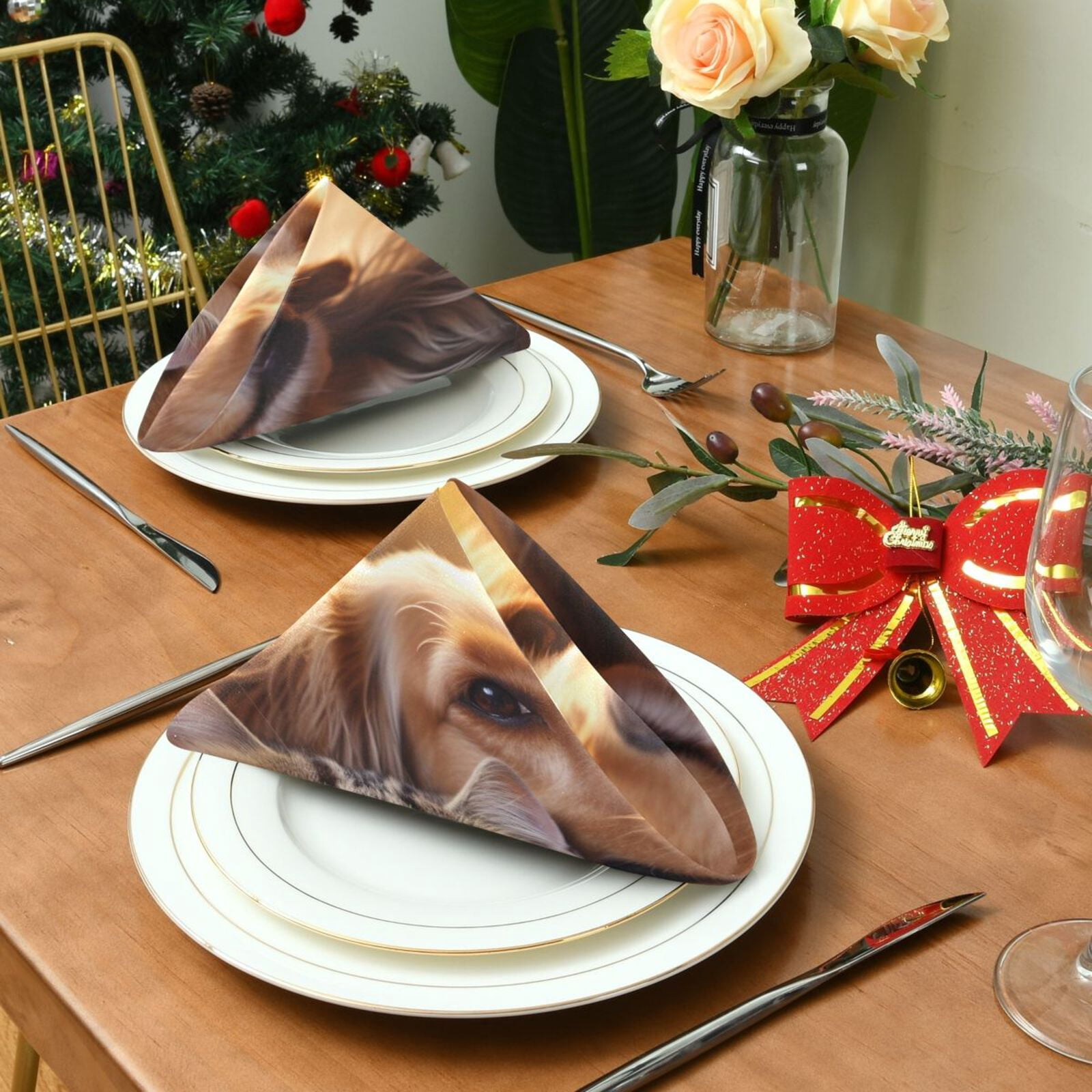 JSTEL Dog & Cat Cloth Napkins Set of 6, 20x20 Inch Washable and Reusable Napkin for Decoupage Dinner Party Everyday Use