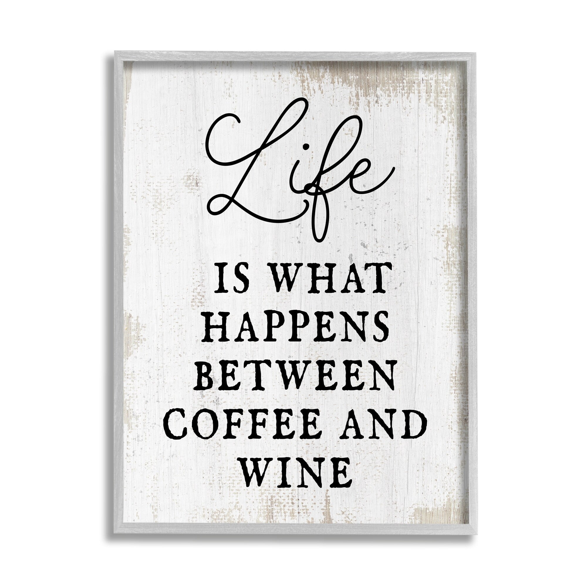 Stupell Industries Vintage Style Coffee & Wine Life Phrase Typography Framed Wall Art, 16 x 20, Design by Lil' Rue