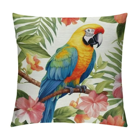 QZHH  Tropical Birds Toucan Throw Pillow Covers Parrots Flowers Leaves Outdoor Decorative Pillows Cushion Cases for Couch Sofa Bed Home Decor