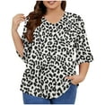 thumbnail image 2 of Fall Saving!QUINDOS Womens T Shirts 3/4 Sleeve Plus Size Womens Fall Tops Pleated V-Neck Leopard Casual Black Ruffle Sleeve Classic Fit Tops, 2 of 5